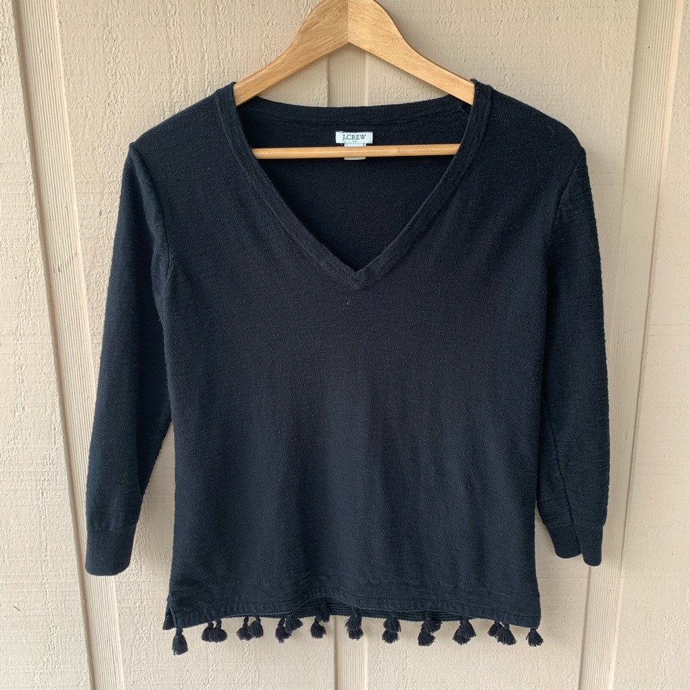Jcrew tassel hem black sweater size extra small